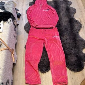 Love Fuchsia Velour Track Pants & Hoodie Set